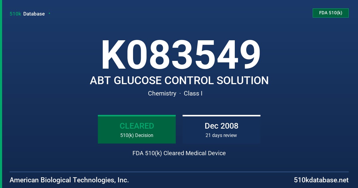 K083549 ABT GLUCOSE CONTROL SOLUTION FDA 510(k) Cleared Medical Device