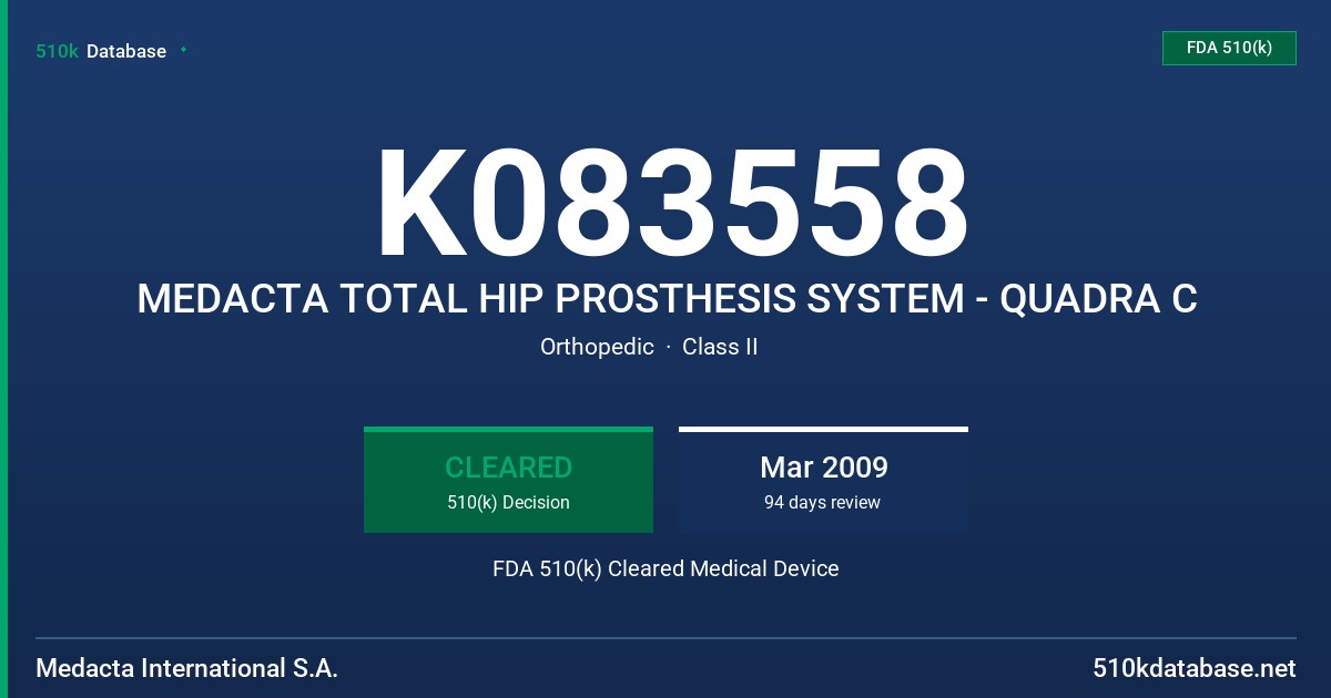 K083558 MEDACTA TOTAL HIP PROSTHESIS SYSTEM - QUADRA C FDA 510(k) Cleared Medical Device