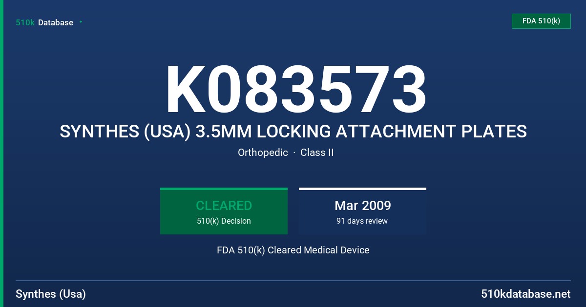 K083573 SYNTHES (USA) 3.5MM LOCKING ATTACHMENT PLATES FDA 510(k) Cleared Medical Device