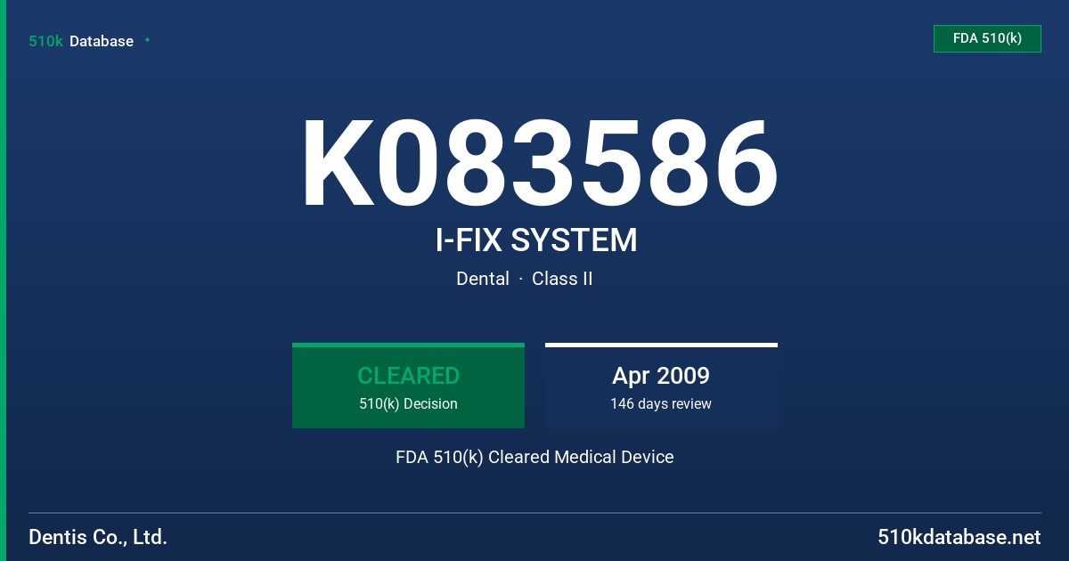 K083586 I-FIX SYSTEM FDA 510(k) Cleared Medical Device