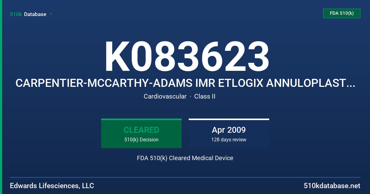 K083623 CARPENTIER-MCCARTHY-ADAMS IMR ETLOGIX ANNULOPLASTY RING, MODEL 4100 FDA 510(k) Cleared Medical Device