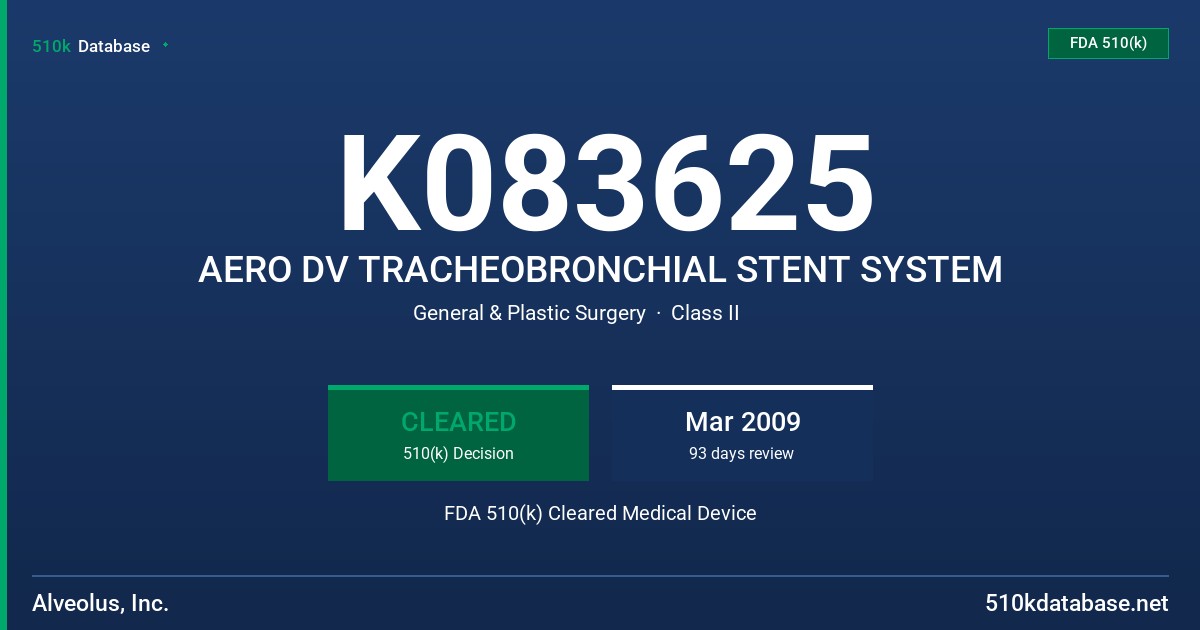 K083625 AERO DV TRACHEOBRONCHIAL STENT SYSTEM FDA 510(k) Cleared Medical Device
