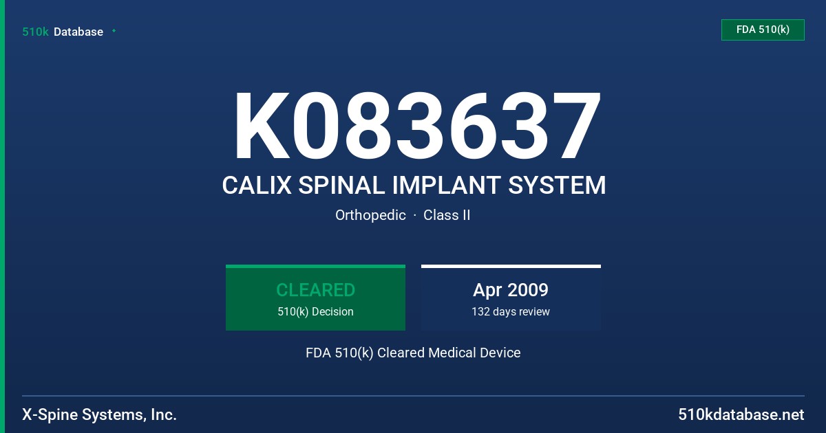 K083637 CALIX SPINAL IMPLANT SYSTEM FDA 510(k) Cleared Medical Device
