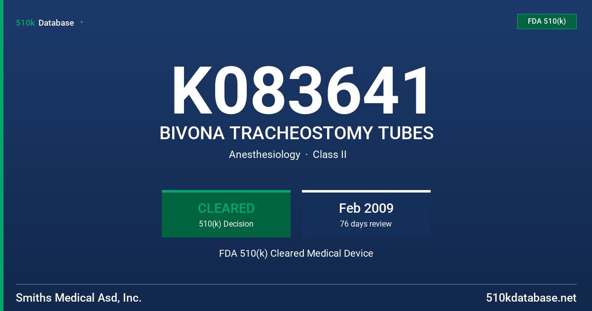 K083641 BIVONA TRACHEOSTOMY TUBES FDA 510(k) Cleared Medical Device