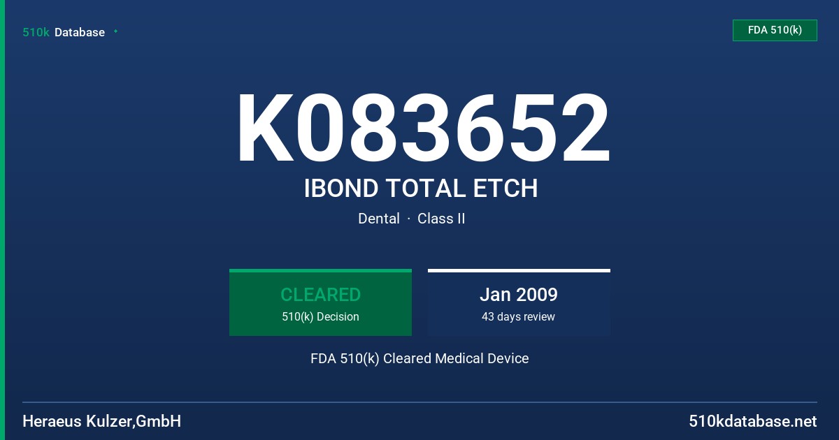 K083652 IBOND TOTAL ETCH FDA 510(k) Cleared Medical Device