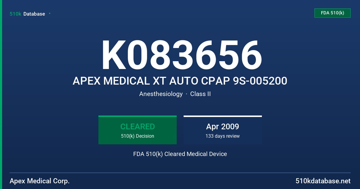 K083656 APEX MEDICAL XT AUTO CPAP 9S-005200 FDA 510(k) Cleared Medical Device