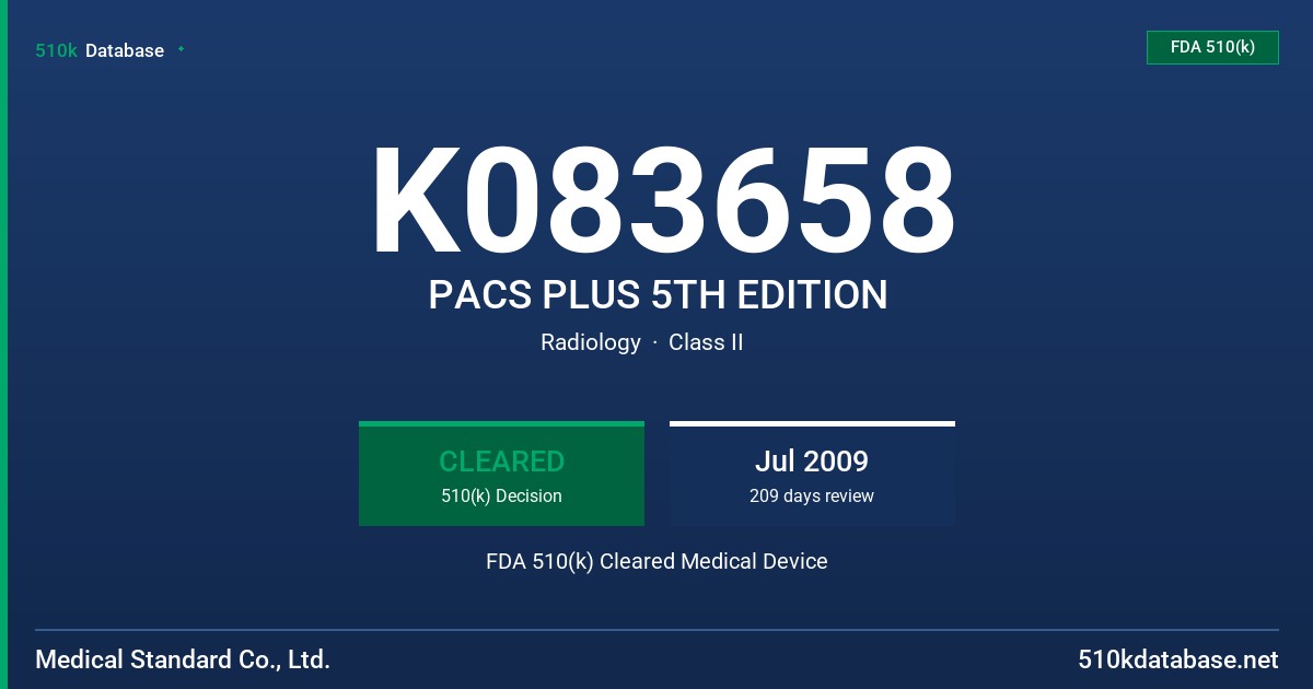 K083658 PACS PLUS 5TH EDITION FDA 510(k) Cleared Medical Device