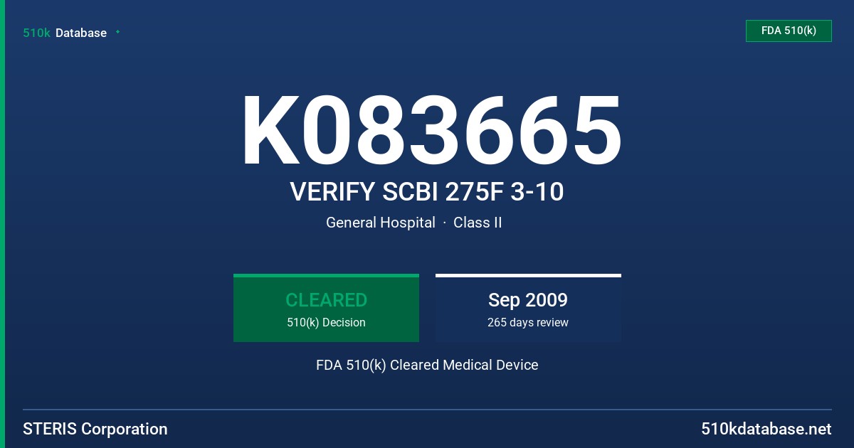 K083665 VERIFY SCBI 275F 3-10 FDA 510(k) Cleared Medical Device