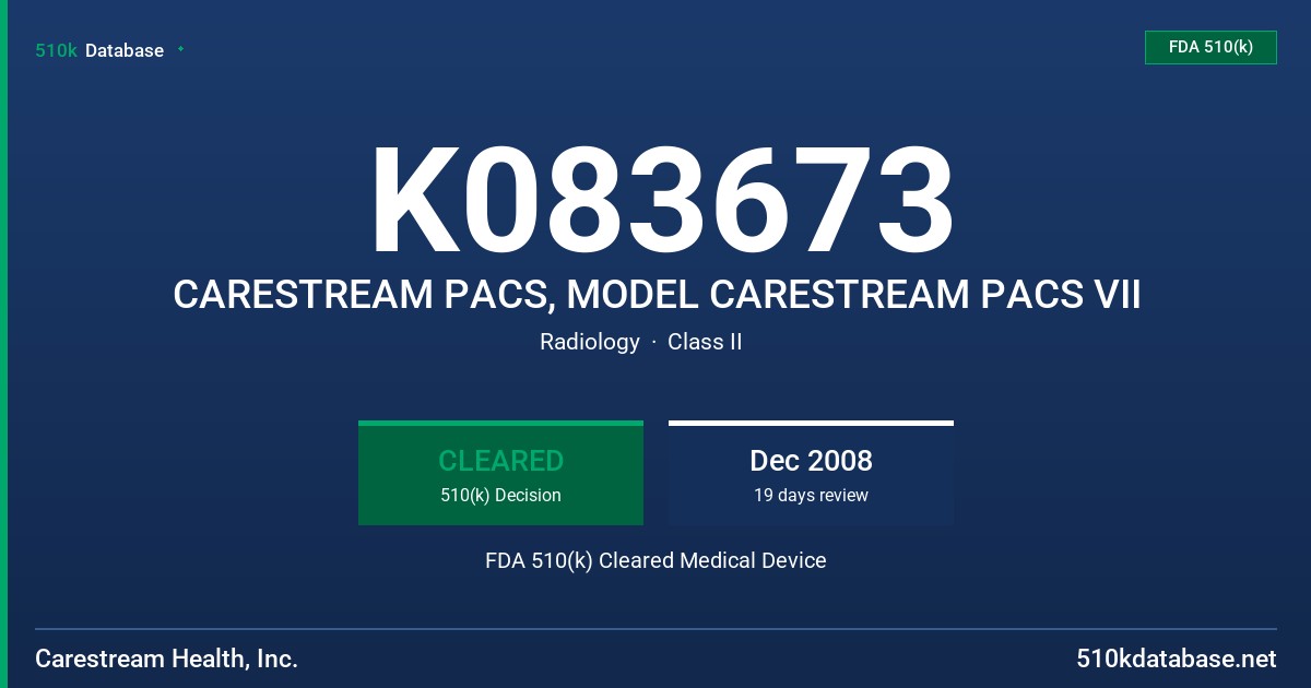 K083673 CARESTREAM PACS, MODEL CARESTREAM PACS VII FDA 510(k) Cleared Medical Device
