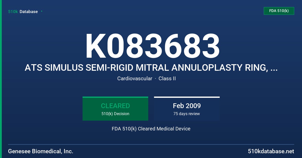 K083683 ATS SIMULUS SEMI-RIGID MITRAL ANNULOPLASTY RING, MODEL 800SC FDA 510(k) Cleared Medical Device