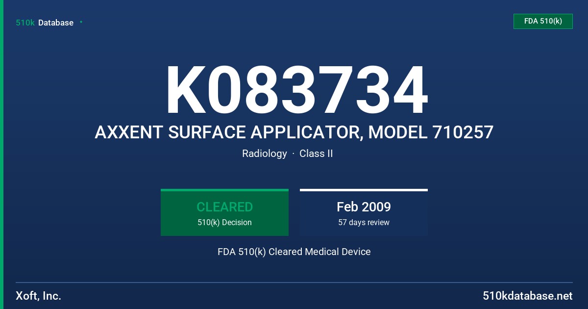 K083734 AXXENT SURFACE APPLICATOR, MODEL 710257 FDA 510(k) Cleared Medical Device