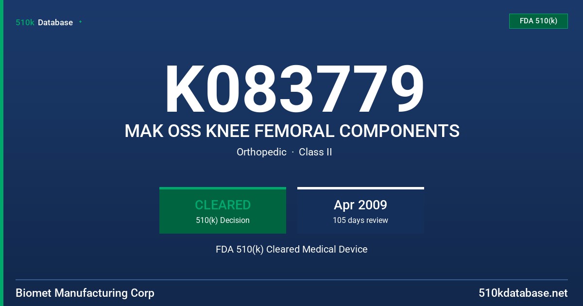 K083779 MAK OSS KNEE FEMORAL COMPONENTS FDA 510(k) Cleared Medical Device