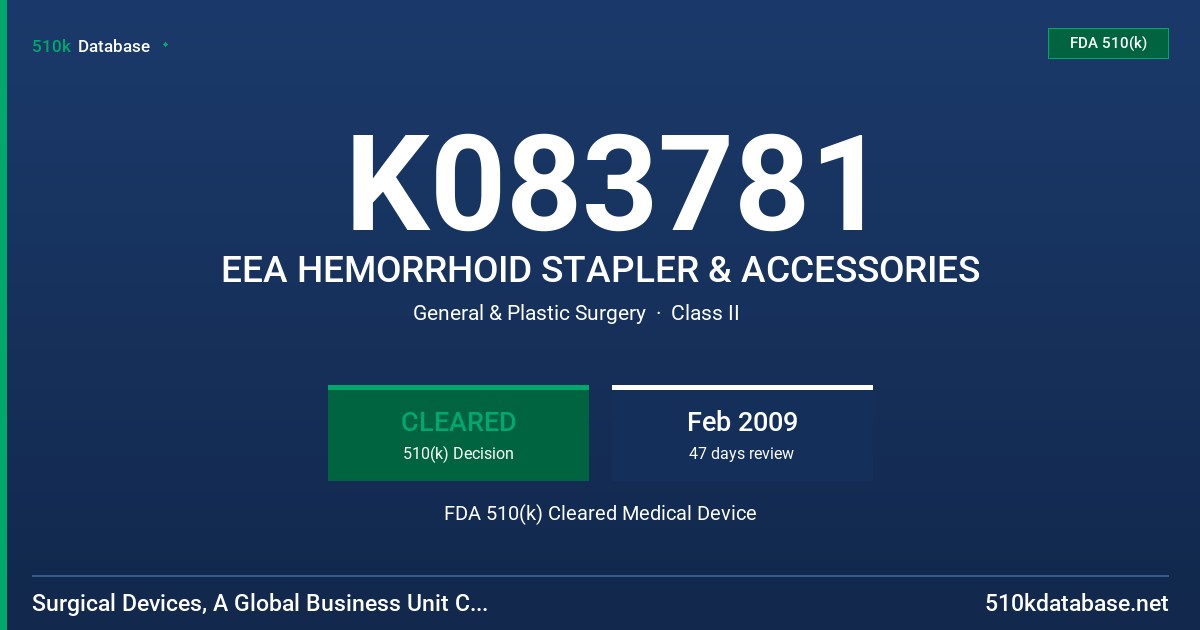 K083781 EEA HEMORRHOID STAPLER & ACCESSORIES FDA 510(k) Cleared Medical Device