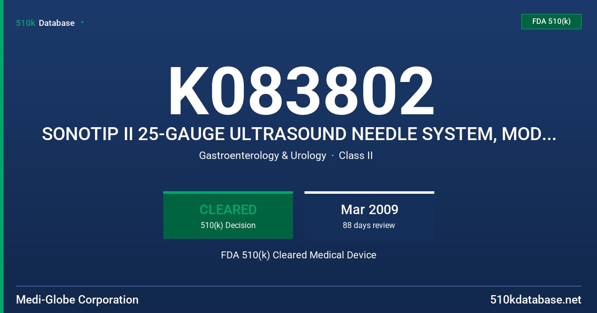 K083802 SONOTIP II 25-GAUGE ULTRASOUND NEEDLE SYSTEM, MODELS GUS-01-18-025 AND GUS-01-27-025 FDA 510(k) Cleared Medical Device