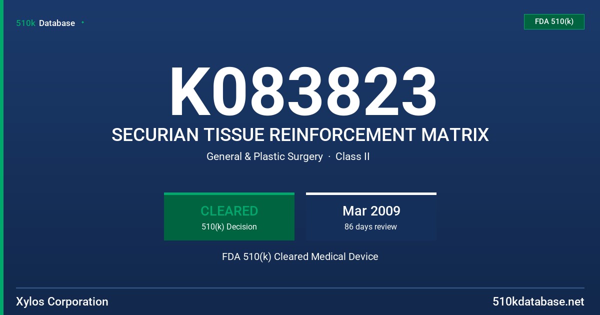 K083823 SECURIAN TISSUE REINFORCEMENT MATRIX FDA 510(k) Cleared Medical Device