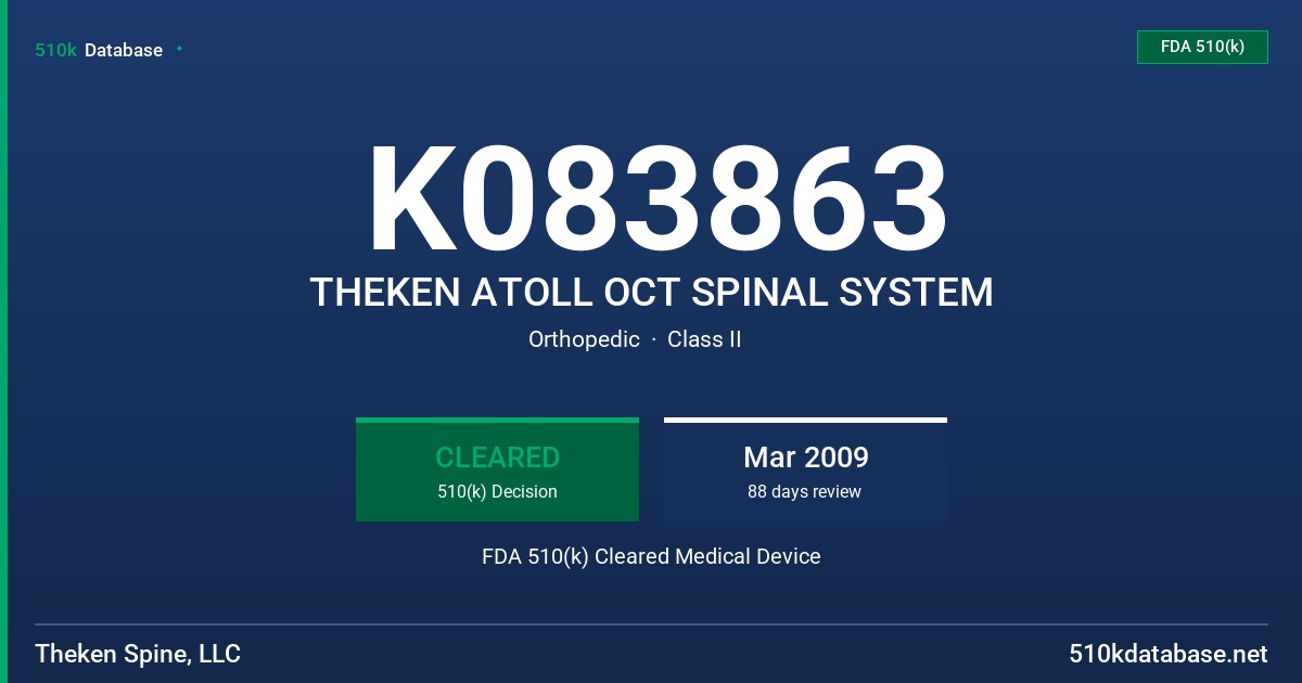K083863 THEKEN ATOLL OCT SPINAL SYSTEM FDA 510(k) Cleared Medical Device