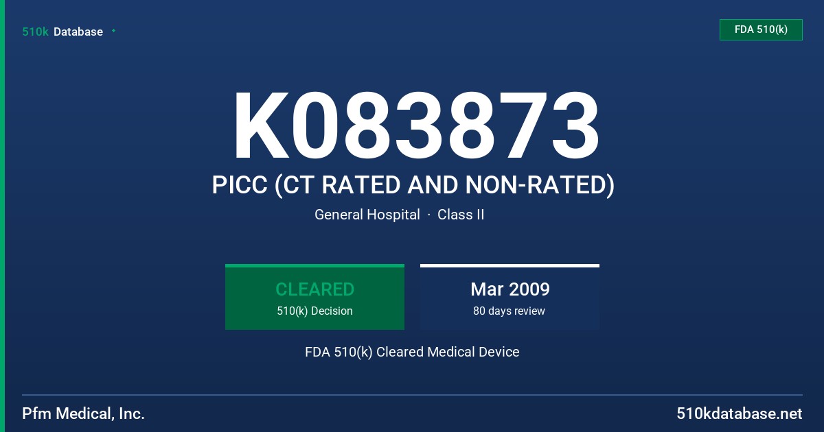 K083873 PICC (CT RATED AND NON-RATED) FDA 510(k) Cleared Medical Device