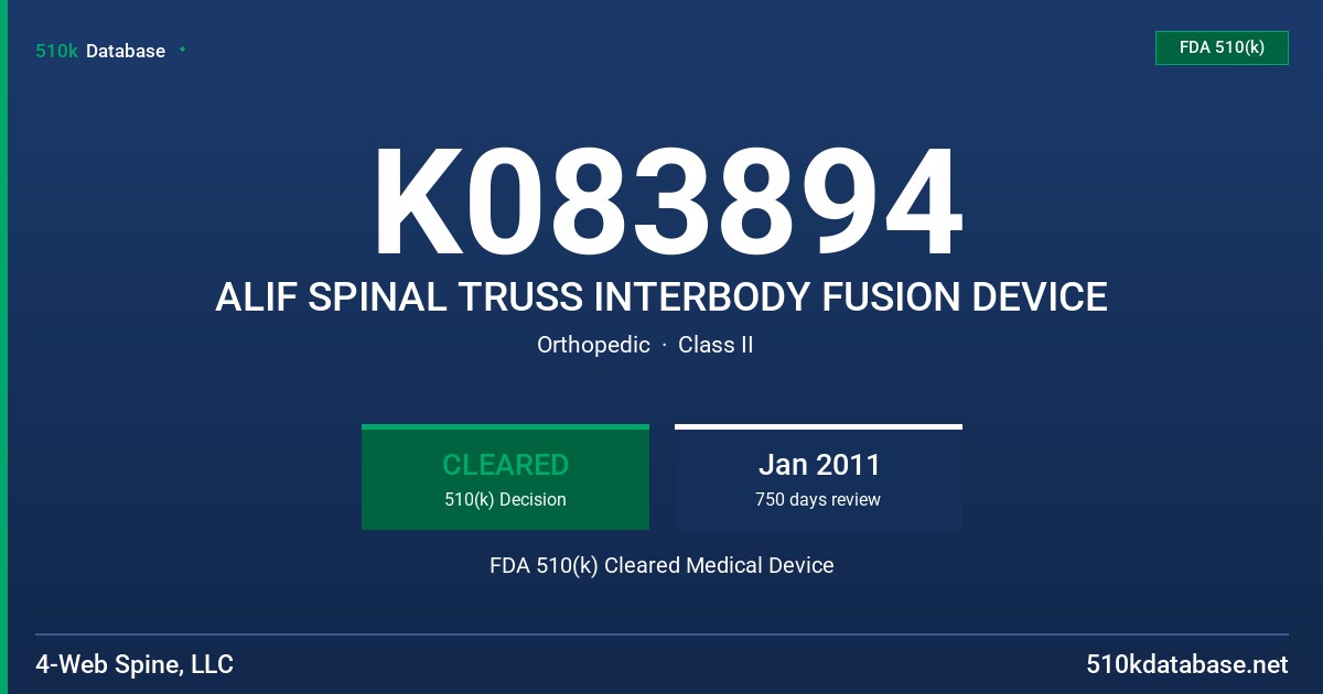 K083894 ALIF SPINAL TRUSS INTERBODY FUSION DEVICE FDA 510(k) Cleared Medical Device