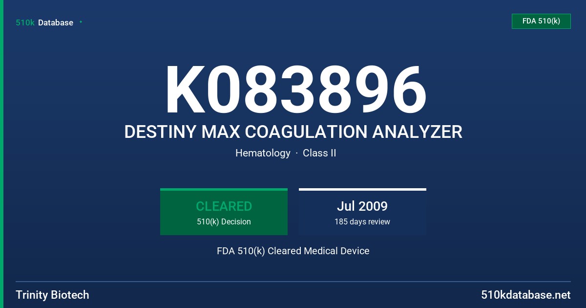 K083896 DESTINY MAX COAGULATION ANALYZER FDA 510(k) Cleared Medical Device