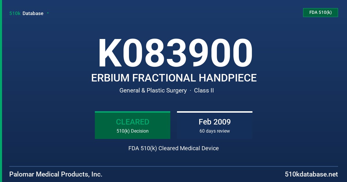 K083900 ERBIUM FRACTIONAL HANDPIECE FDA 510(k) Cleared Medical Device