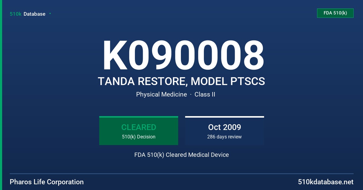 K090008 TANDA RESTORE, MODEL PTSCS FDA 510(k) Cleared Medical Device