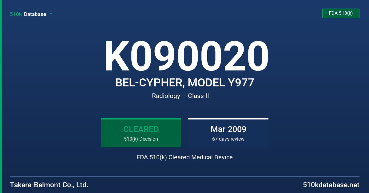 K090020 BEL-CYPHER, MODEL Y977 FDA 510(k) Cleared Medical Device
