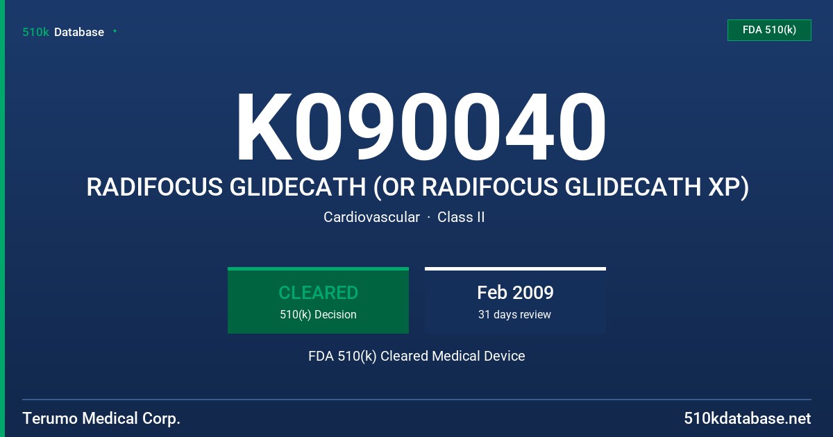 K090040 RADIFOCUS GLIDECATH (OR RADIFOCUS GLIDECATH XP) FDA 510(k) Cleared Medical Device