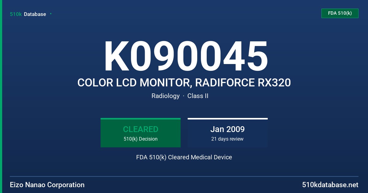 K090045 COLOR LCD MONITOR, RADIFORCE RX320 FDA 510(k) Cleared Medical Device