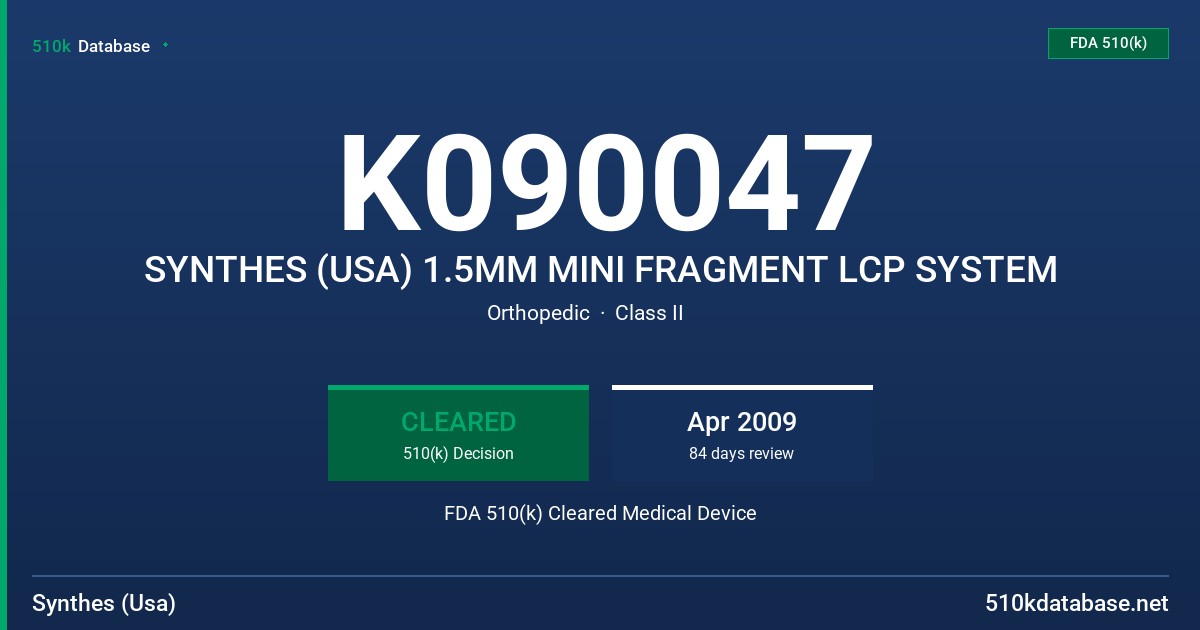 K090047 SYNTHES (USA) 1.5MM MINI FRAGMENT LCP SYSTEM FDA 510(k) Cleared Medical Device