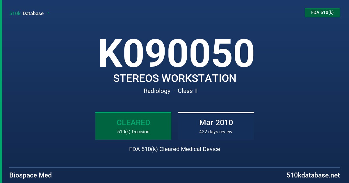 K090050 STEREOS WORKSTATION FDA 510(k) Cleared Medical Device