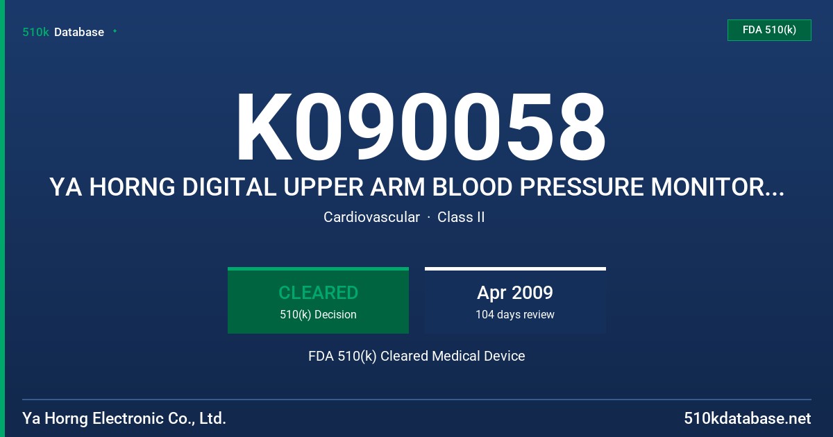 K090058 YA HORNG DIGITAL UPPER ARM BLOOD PRESSURE MONITOR, BP-700, BP-700T, BP700U, BP-700B, BP-700TB, BP-700UB, BP-700TUB FDA 510(k) Cleared Medical Device