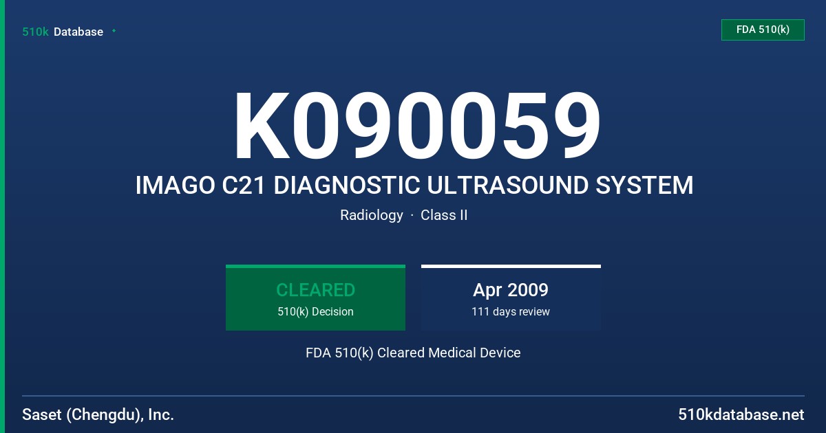 K090059 IMAGO C21 DIAGNOSTIC ULTRASOUND SYSTEM FDA 510(k) Cleared Medical Device
