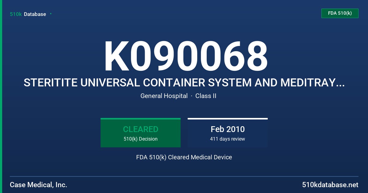 K090068 STERITITE UNIVERSAL CONTAINER SYSTEM AND MEDITRAY PRODUCTS FDA 510(k) Cleared Medical Device