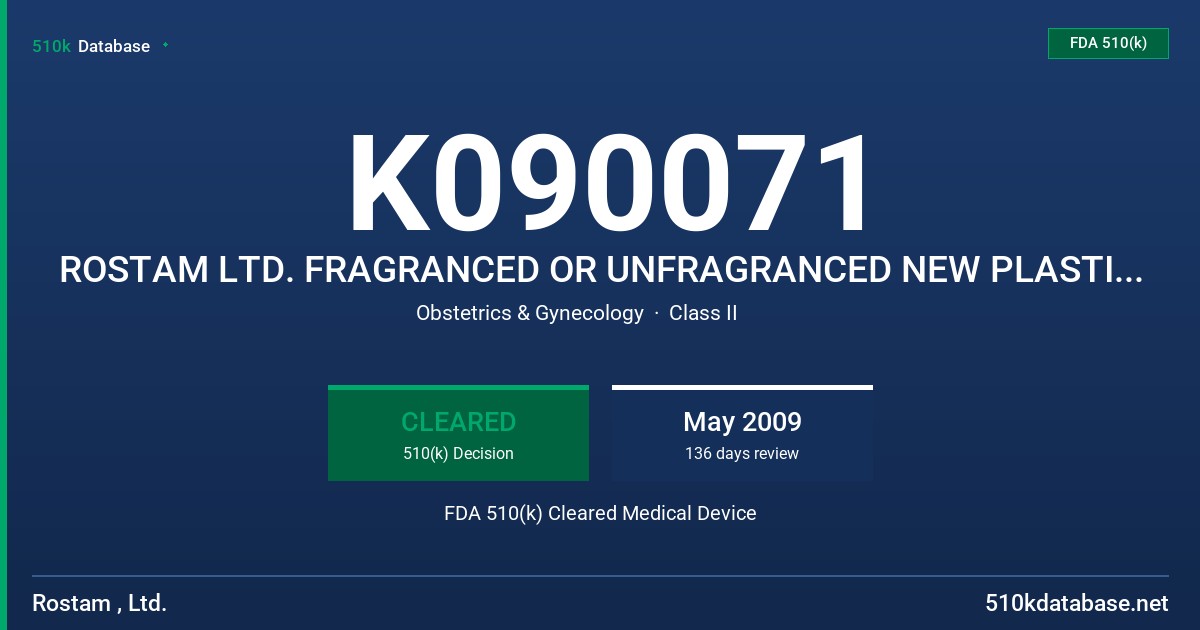 K090071 ROSTAM LTD. FRAGRANCED OR UNFRAGRANCED NEW PLASTIC APPLICATOR TAMPONS FDA 510(k) Cleared Medical Device