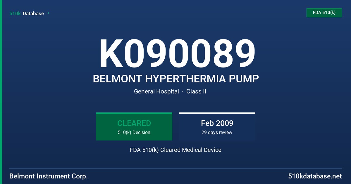 K090089 BELMONT HYPERTHERMIA PUMP FDA 510(k) Cleared Medical Device
