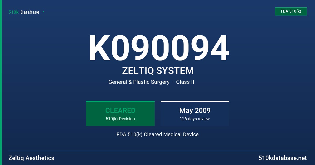 K090094 ZELTIQ SYSTEM FDA 510(k) Cleared Medical Device