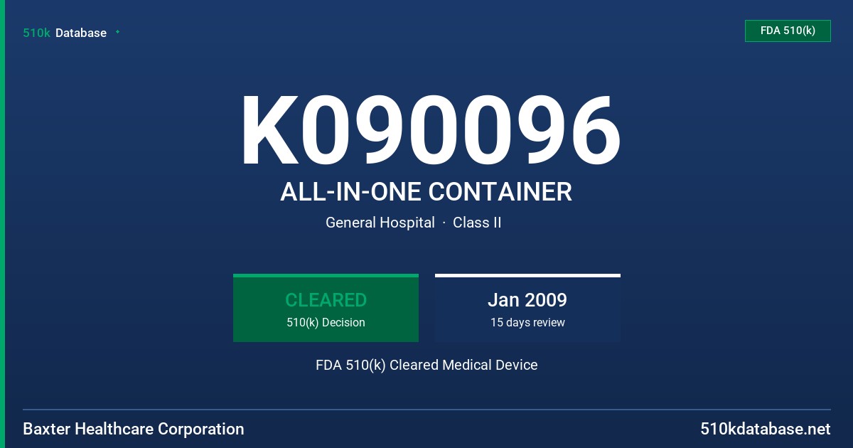 K090096 ALL-IN-ONE CONTAINER FDA 510(k) Cleared Medical Device
