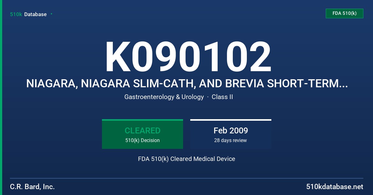 K090102 NIAGARA, NIAGARA SLIM-CATH, AND BREVIA SHORT-TERM CURVED EXTENSION HEMODIALYSIS CATHETERS FDA 510(k) Cleared Medical Device