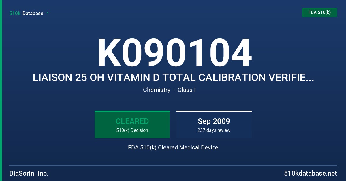 K090104 LIAISON 25 OH VITAMIN D TOTAL CALIBRATION VERIFIERS, MODEL: 310603 FDA 510(k) Cleared Medical Device