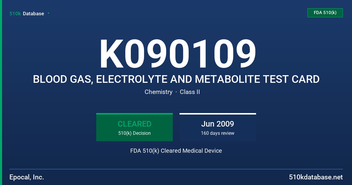 K090109 BLOOD GAS, ELECTROLYTE AND METABOLITE TEST CARD FDA 510(k) Cleared Medical Device