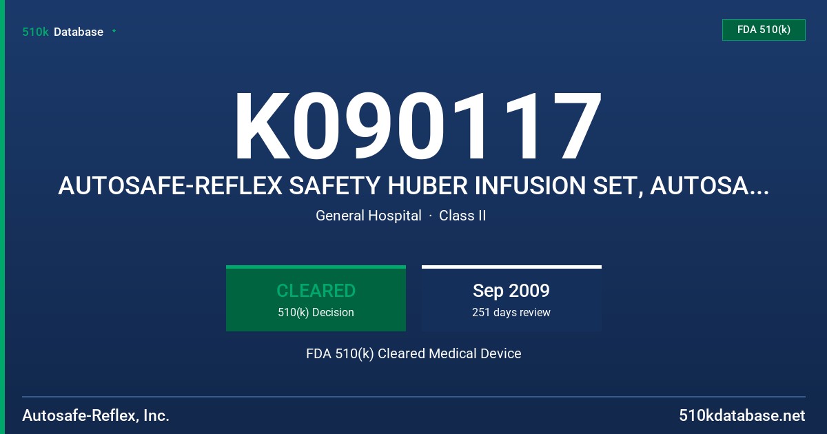K090117 AUTOSAFE-REFLEX SAFETY HUBER INFUSION SET, AUTOSAFE ADVANTAGE SAFETY HUBER INFUSION SET FDA 510(k) Cleared Medical Device