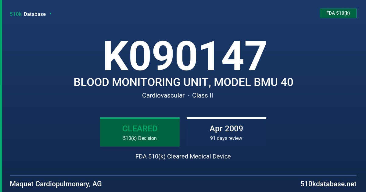 K090147 BLOOD MONITORING UNIT, MODEL BMU 40 FDA 510(k) Cleared Medical Device