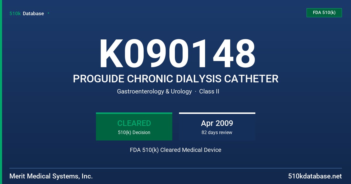 K090148 PROGUIDE CHRONIC DIALYSIS CATHETER FDA 510(k) Cleared Medical Device