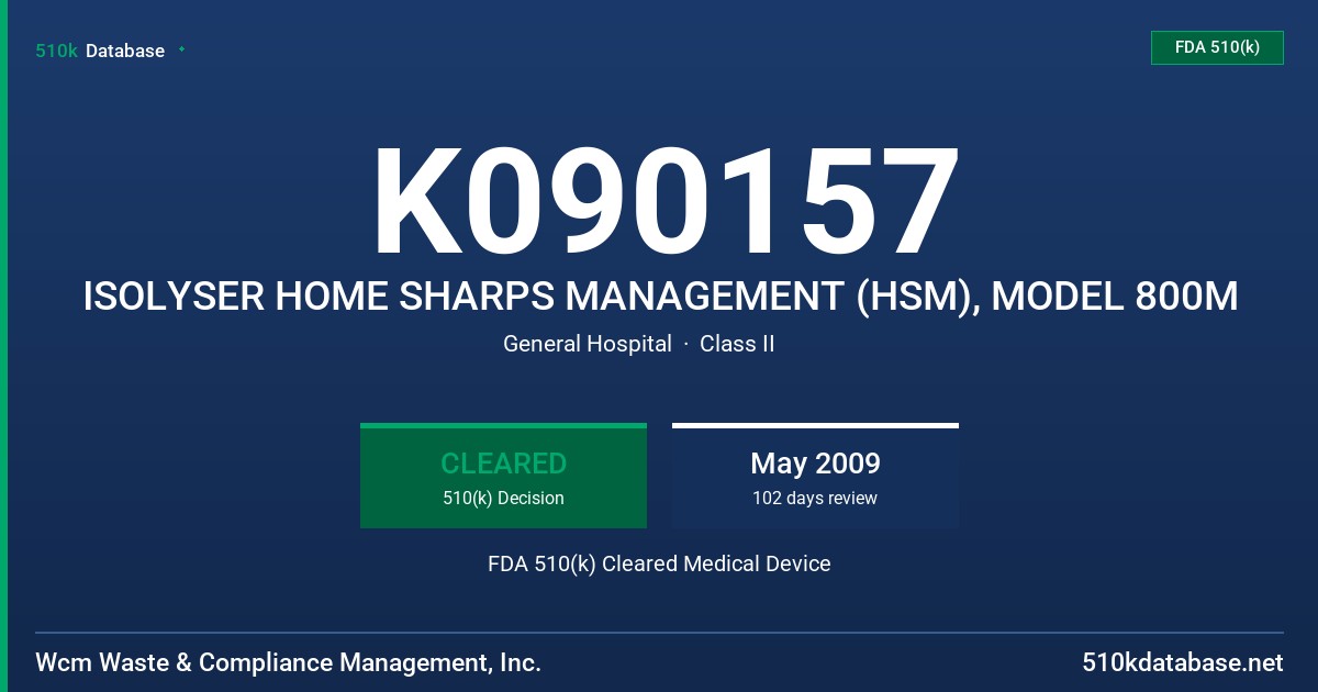 K090157 ISOLYSER HOME SHARPS MANAGEMENT (HSM), MODEL 800M FDA 510(k) Cleared Medical Device