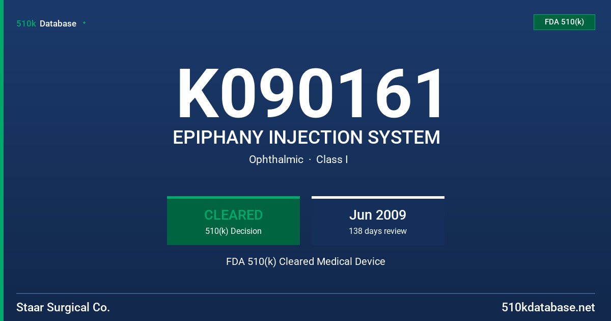 K090161 EPIPHANY INJECTION SYSTEM FDA 510(k) Cleared Medical Device
