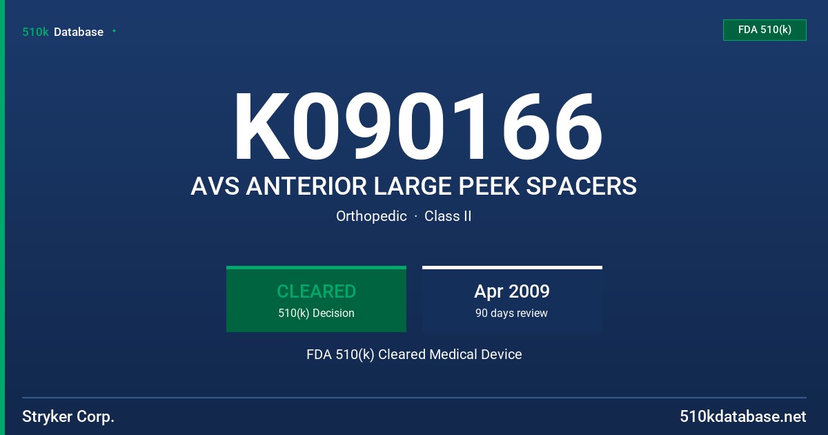 K090166 AVS ANTERIOR LARGE PEEK SPACERS FDA 510(k) Cleared Medical Device