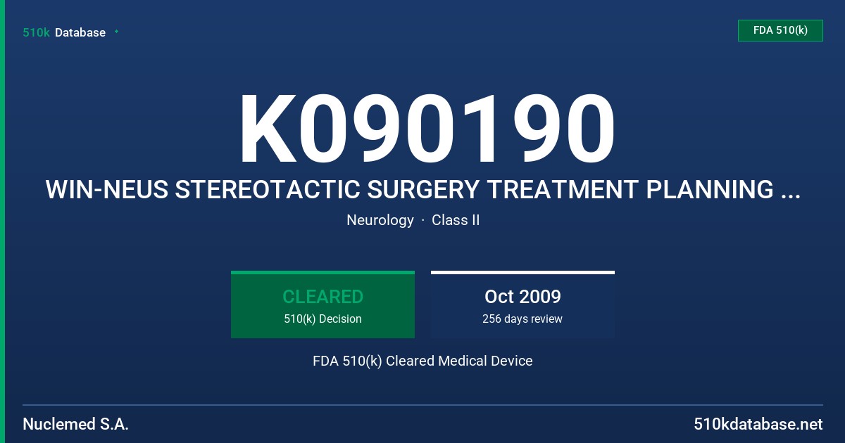 K090190 WIN-NEUS STEREOTACTIC SURGERY TREATMENT PLANNING SYSTEM FDA 510(k) Cleared Medical Device