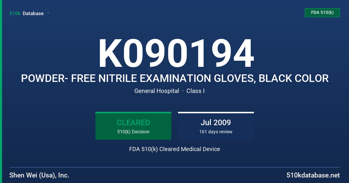 K090194 POWDER- FREE NITRILE EXAMINATION GLOVES, BLACK COLOR FDA 510(k) Cleared Medical Device