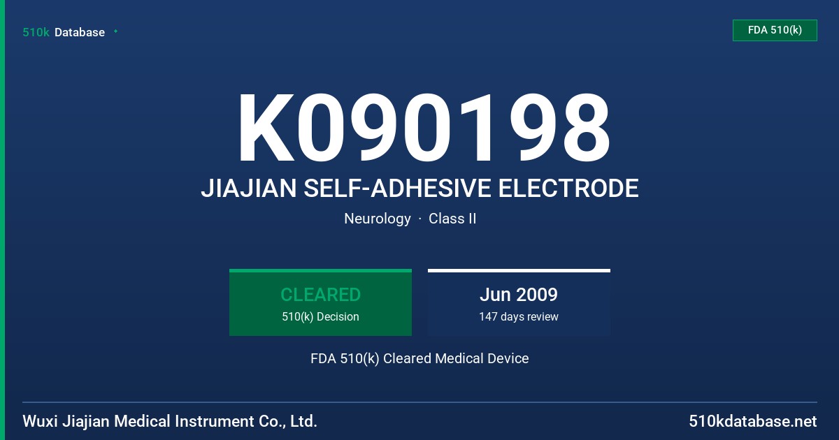 K090198 JIAJIAN SELF-ADHESIVE ELECTRODE FDA 510(k) Cleared Medical Device
