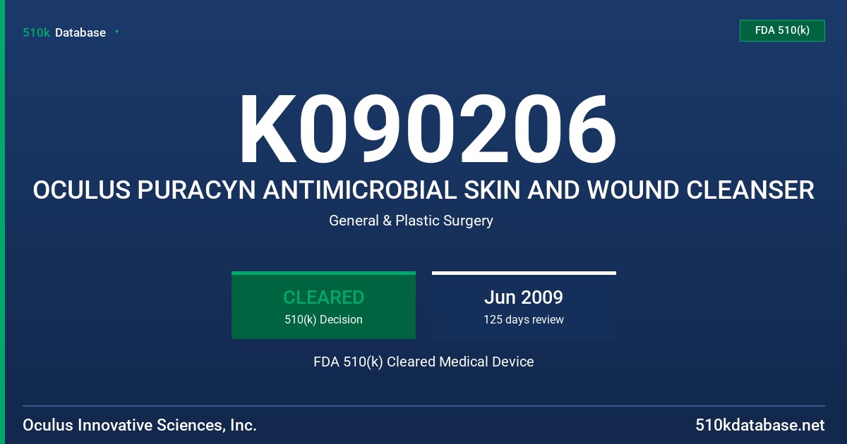 K090206 OCULUS PURACYN ANTIMICROBIAL SKIN AND WOUND CLEANSER FDA 510(k) Cleared Medical Device